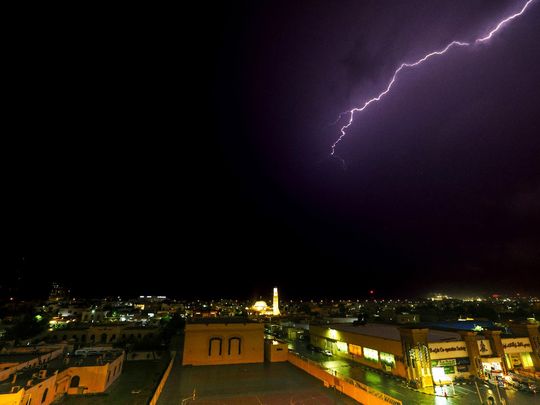 Lightning strike over Sharjah on Tuesday evening.