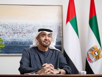 His Highness Sheikh Mohamed bin Zayed Al Nahyan, President of the United Arab Emirates, virtually witnesses the signing of the UAE-Colombia Comprehensive Economic Partnership Agreement (CEPA), from Shati Palace, Abu Dhabi. 