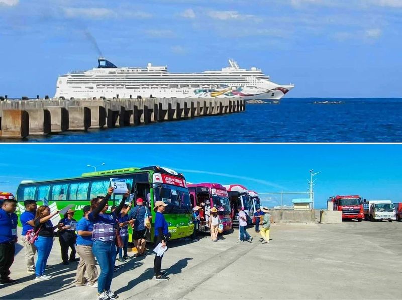 The cruise ship Norwegian Jewel calls the Port of Currimao (top photo), in northern Philippines, after spending a day in the capital Manila.