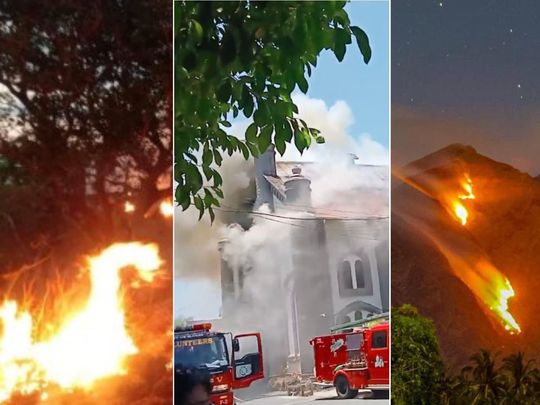 A forest fire in Ilocol, smoke engulfs the St. Ferdinand Parish church, Mt Asog fire