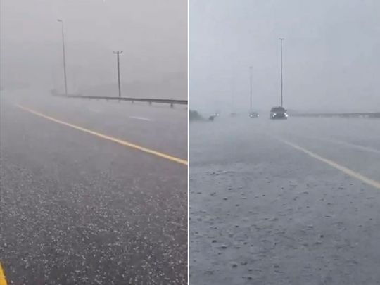 Heavy rain and hail hit some areas of Ras Al Khaimah on Monday