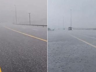 Heavy rain and hail hit some areas of Ras Al Khaimah on Monday