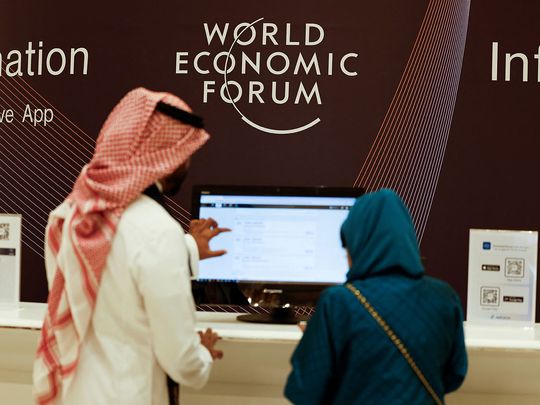 Visitors attend the World Economic Forum (WEF) in Riyadh, Saudi Arabia