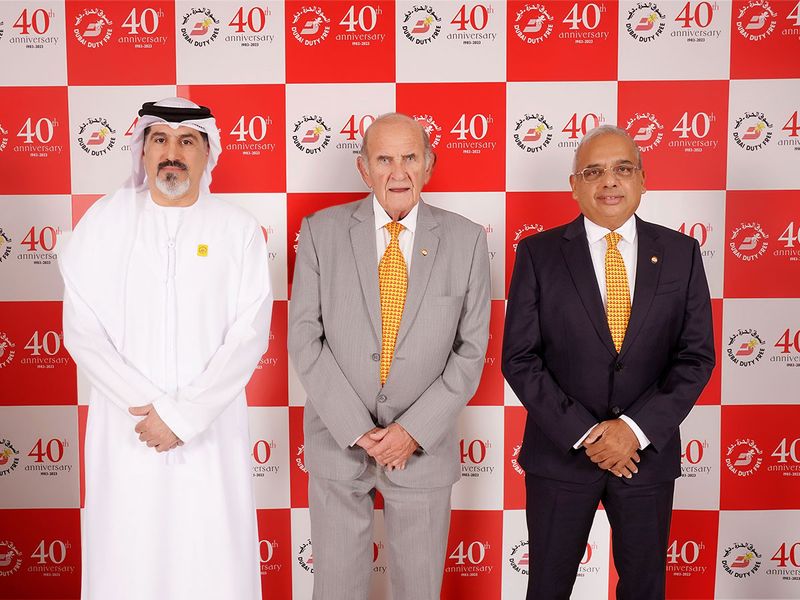 Dubai-Duty-Free-Executive-Vice-Chairman--CEO-Colm-McLoughlin-with-Ramesh-Cidambi-COO-and-Salah-Tahlak-Joint-COO-during-the-Dubai-Duty-Free-40th-Anniversary