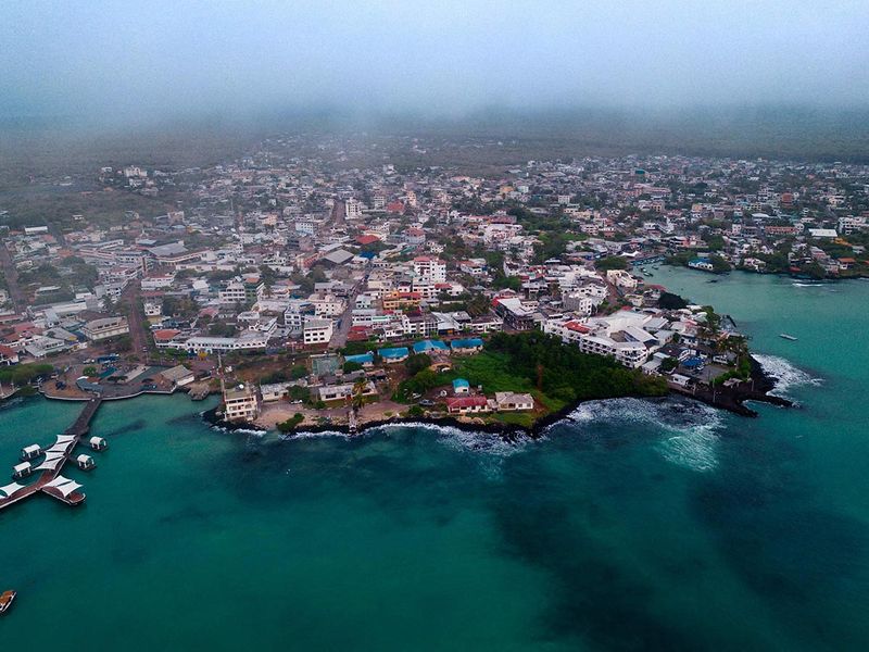 Aerial view of Puerto Ayora, Galapagos, Ecuador. 
