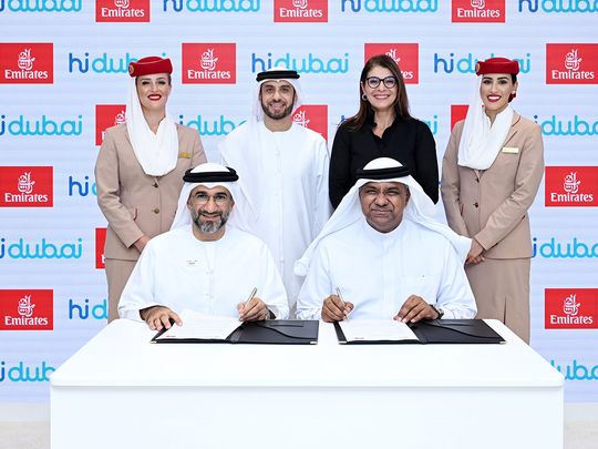 Nabil Sultan, Emirates Executive Vice President for Passenger Sales and Country Management, and Abdul Baset Al Janahi, CEO and Board Member of HiDubai, signed the MoU.