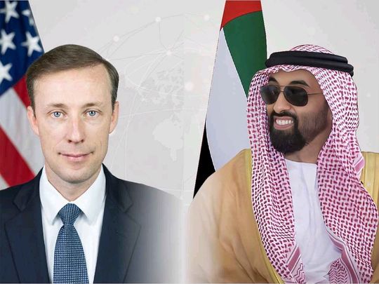 Sheikh Tahnoon bin Zayed Al Nahyan (right) and Jake Sullivan.
