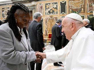 Pope Francis greets Whoopi Goldberg 