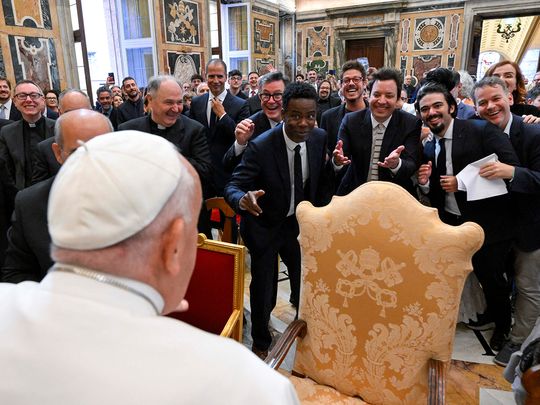 Pope Francis meets with comedians 