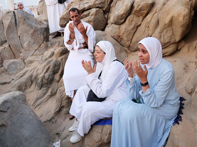Muslim pilgrims gather at Mount Arafat during the annual Hajj pilgrimage