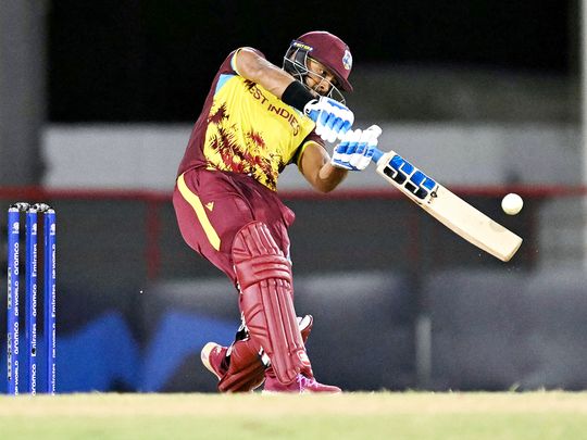 West Indies' Nicholas Pooran plays a shot 