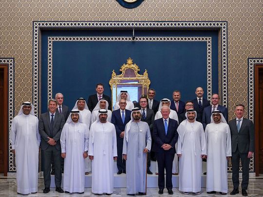 Sheikh Mohammed with senior Emirates officials
