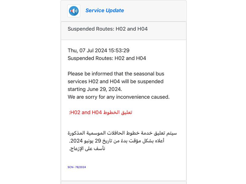 Hatta bus routes - H02 and H04 suspended