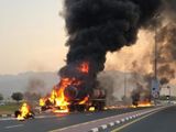 One driver dead, another injured as trucks erupt in flames after a collision in Fujairah