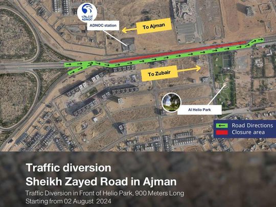 Traffic diversion announced on Sheikh Zayed Road in Ajman