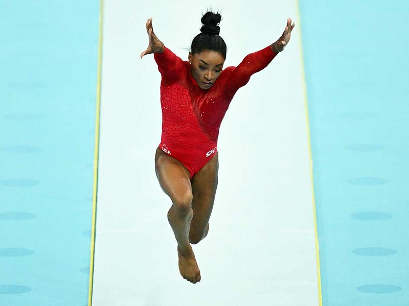 US' Simone Biles competes in the artistic gymnastics women's vault final 