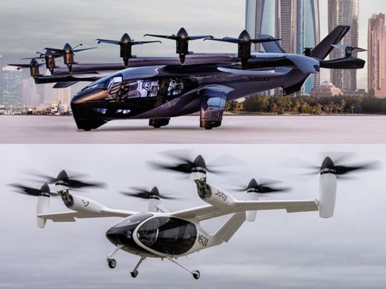 Archer Midnight eVTOL aircraft (above) and Joby Aviation aircraft.