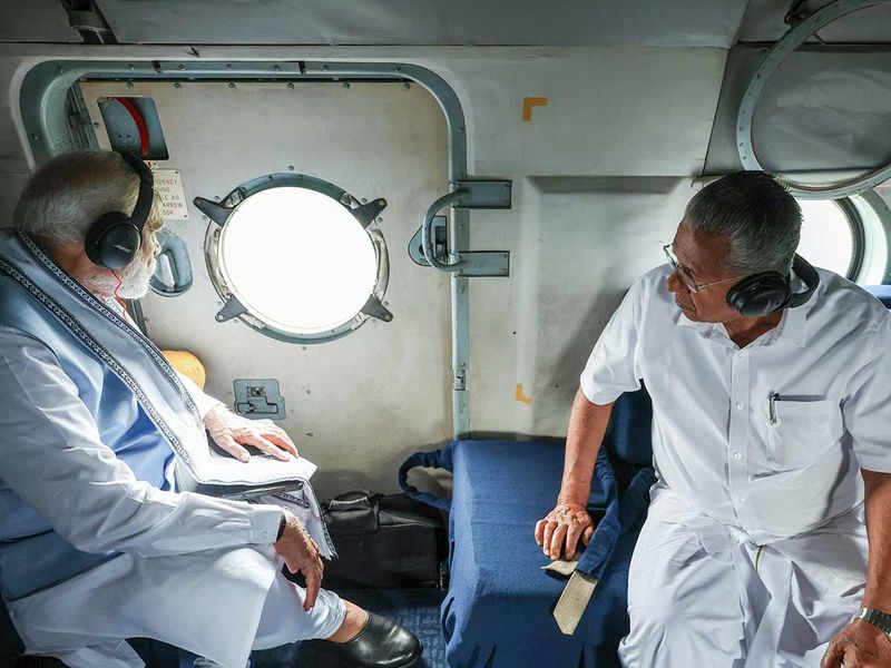 Prime Minister Narendra Modi conducts an aerial survey 