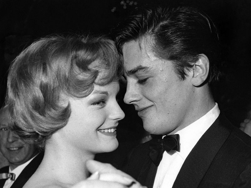 Austrian actress Romy Shcneider with actor and friend Alain Delon