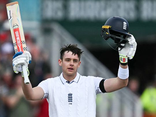 England's Jamie Smith celebrates his maiden century