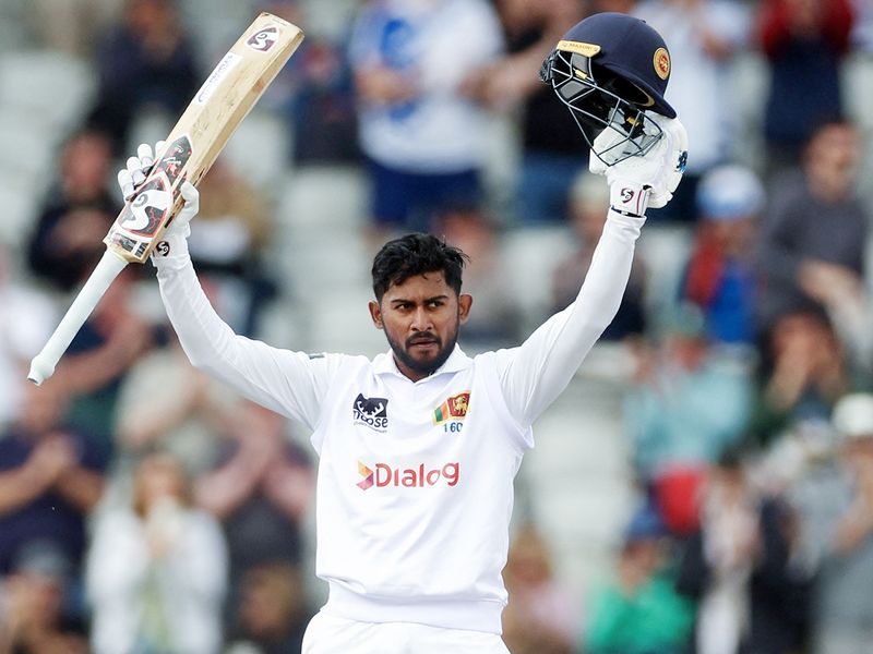 Sri Lanka's Kamindu Mendis celebrates his century