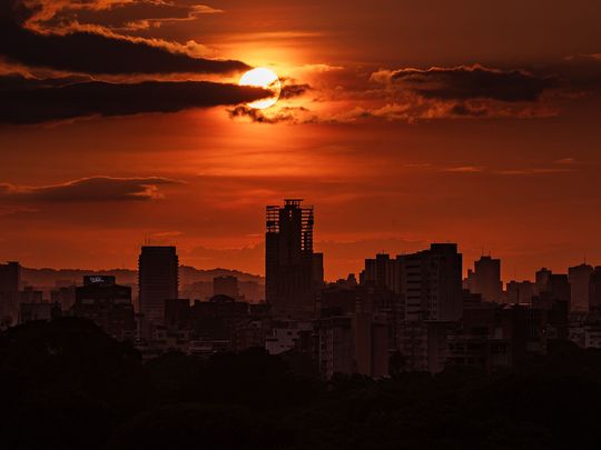 The sun sets in Caracas, Venezuela. 