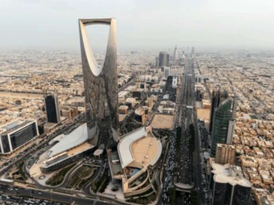 An aerial view of Riyadh city skyline.