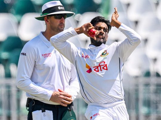 Bangladesh's Mehidy Hasan Miraz bowls 