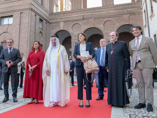 supplied-pic-of-shj-ruler-and-sheikha-bodour-at-lauch-of-arabic-cultural-institure-in-milan-1725110679807