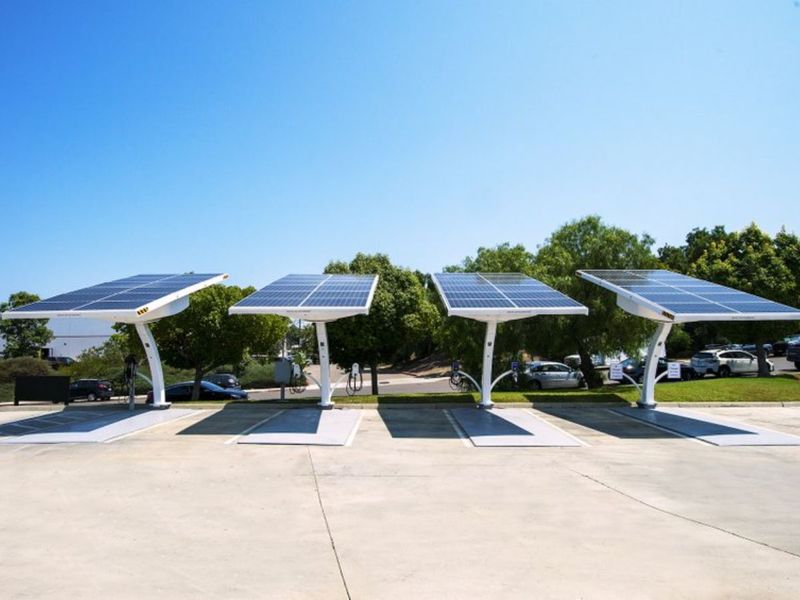 A solar-powered EV charging station in Colorado.