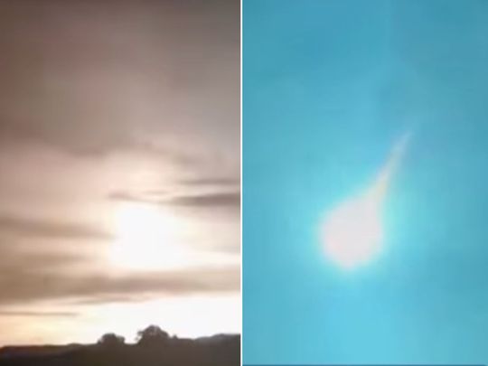 Screengrabs from videos of the asteroid 2024 RW1 streaking