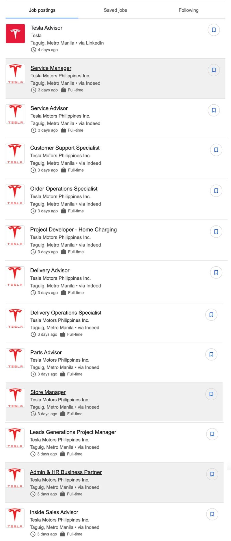 Tesla jobs Philippines