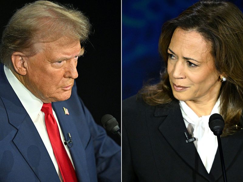 Former US President and Republican presidential candidate Donald Trump (L) and US Vice President and Democratic presidential candidate Kamala Harris 