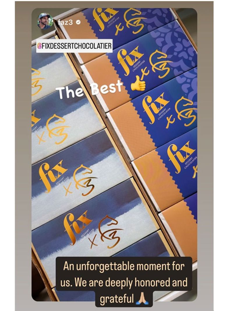 Sheikh Hamdan took to his Instagram stories to post a picture of the exclusive chocolate bar, which is not available for sale.