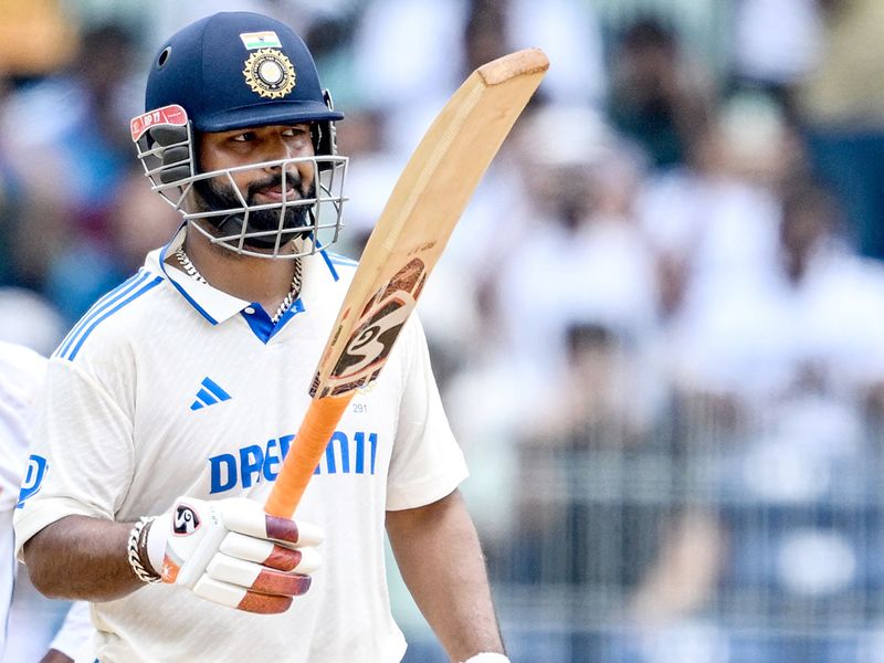 India's Rishabh Pant celebrates after scoring a century