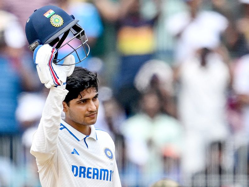 India's Shubman Gill celebrates after scoring a century 