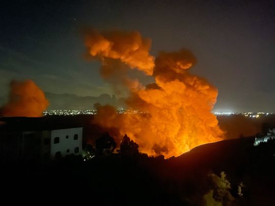 Smoke billows at the site of an Israeli airstrike