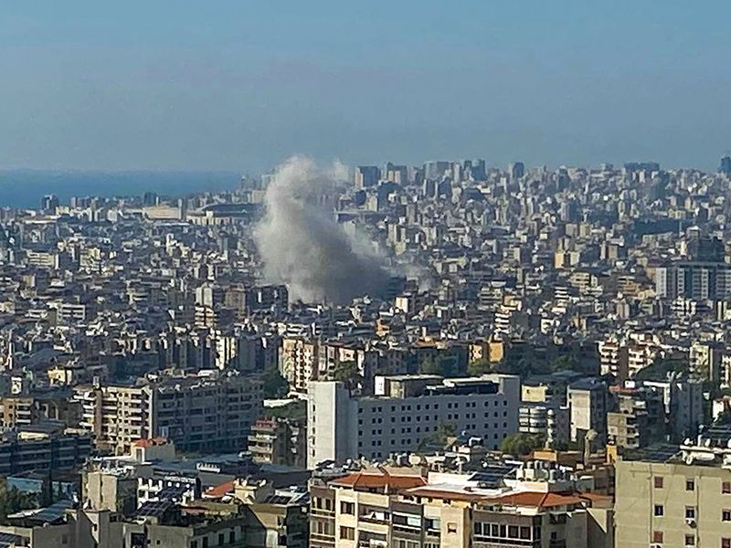 Smoke billows from the site of an Israeli airstrike