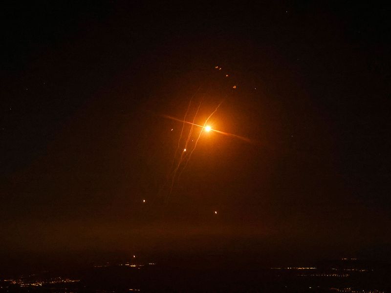 Rockets fired from southern Lebanon are intercepted by Israel's Iron Dome air defence system