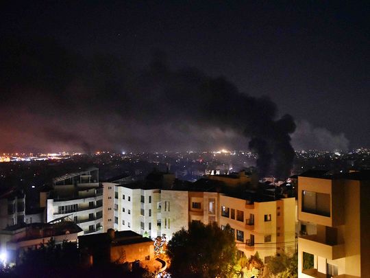 Smoke billows from the site of an Israeli airstrike