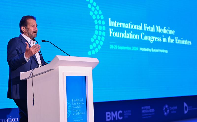 Professor Kypros Nicolaides addressing the inaugural International Fetal Medicine Foundation Congress in the Emirates.