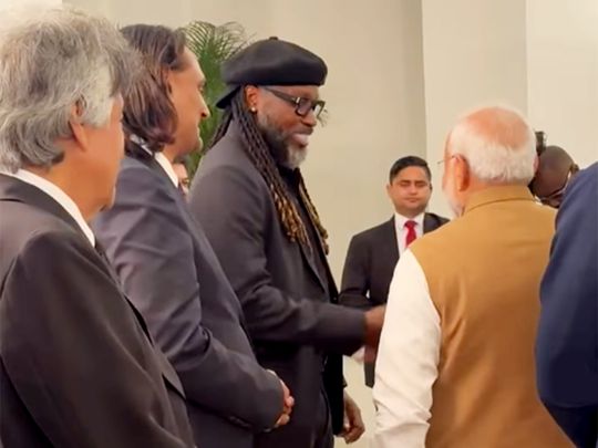 Legendary cricketer Chris Gayle meets PM Narendra Modi