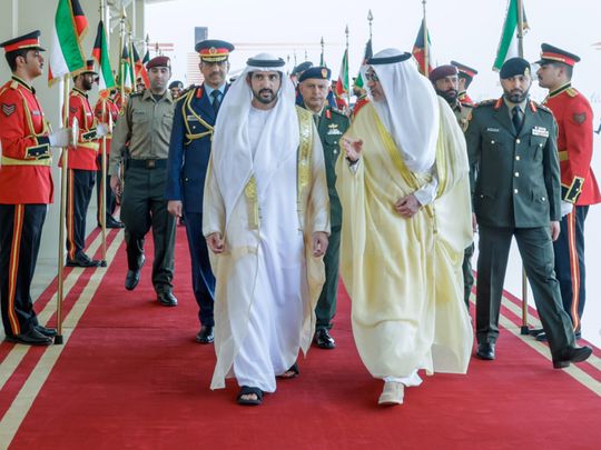 Sheikh Hamdan bin Mohammed bin Rashid Al Maktoum, Crown Prince of Dubai, Deputy Prime Minister, and Minister of Defence of the UAE, after his arrival in Kuwait on Tuesday