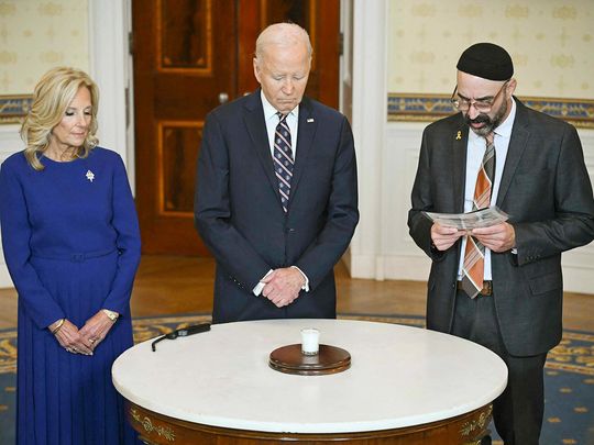 US President Joe Biden, First Lady Jill Biden, and Rabbi Aaron Alexander