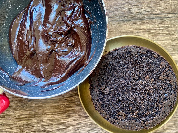 Prepare the chocolate coffee ganache by heating cream, adding coffee and chopped chocolate, and whisking until combined.