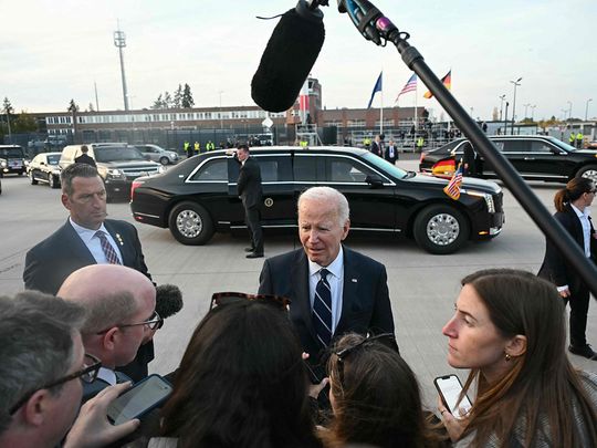 US President Joe Biden speaks to journalists