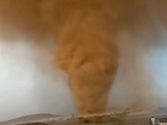 Video of a whirlwind causing a sandstorm in the internal areas of Sharjah shared by NCM.