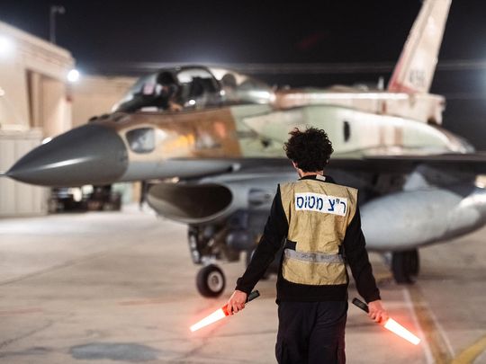 Israeli fighter jet departing a hangar 