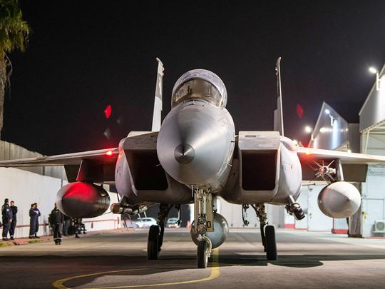 Israeli fighter jet departing a hangar