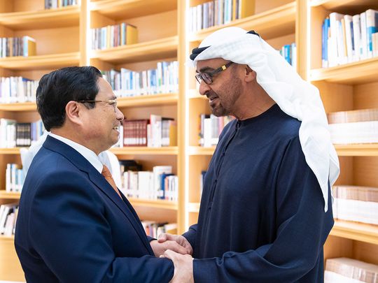 President His Highness Sheikh Mohamed bin Zayed Al Nahyan and Pham Minh Chinh, Prime Minister of the Socialist Republic of Vietnam